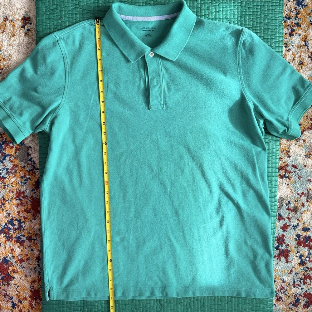 Vintage Lands End Polo Men L Turquoise Blue Made In USA Short Sleeve Shirt Faded - Picture 4 of 14